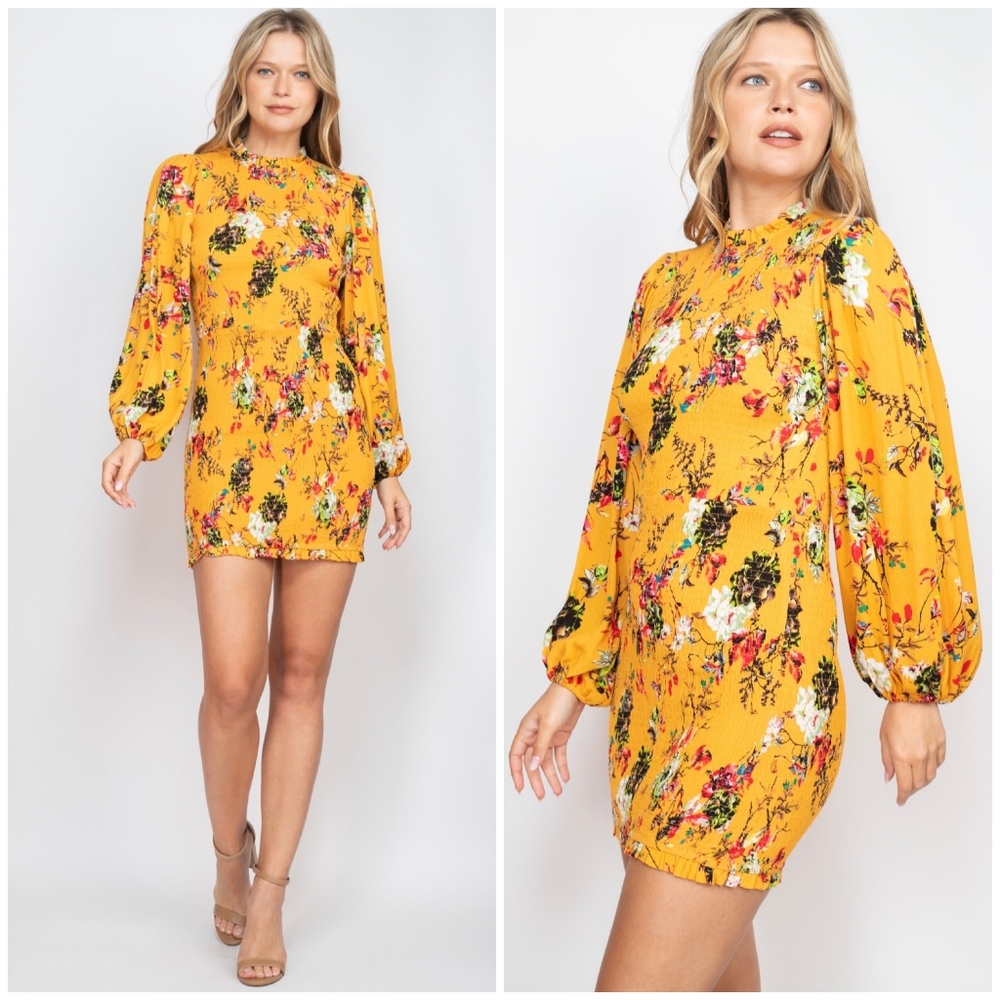 LAST ONE❗THE CLOTHING COMPANY Mustard Floral Fitted Dress